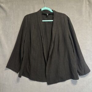 Eileen Fisher Linen Viscose Open Front Jacket Size M Black Lagenlook Minimalist
